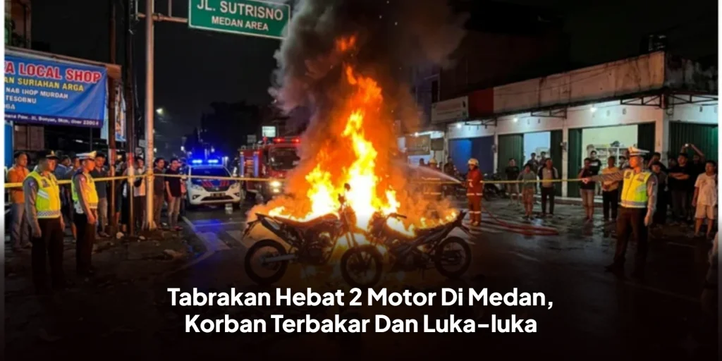 Tabrakan Hebat 2 Motor Di Medan, Korban Terbakar Dan Luka-luka