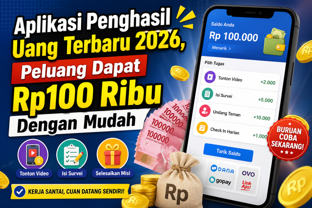Aplikasi Penghasil Uang Terbaru 2026, Peluang Dapat Rp100 Ribu Dengan Mudah