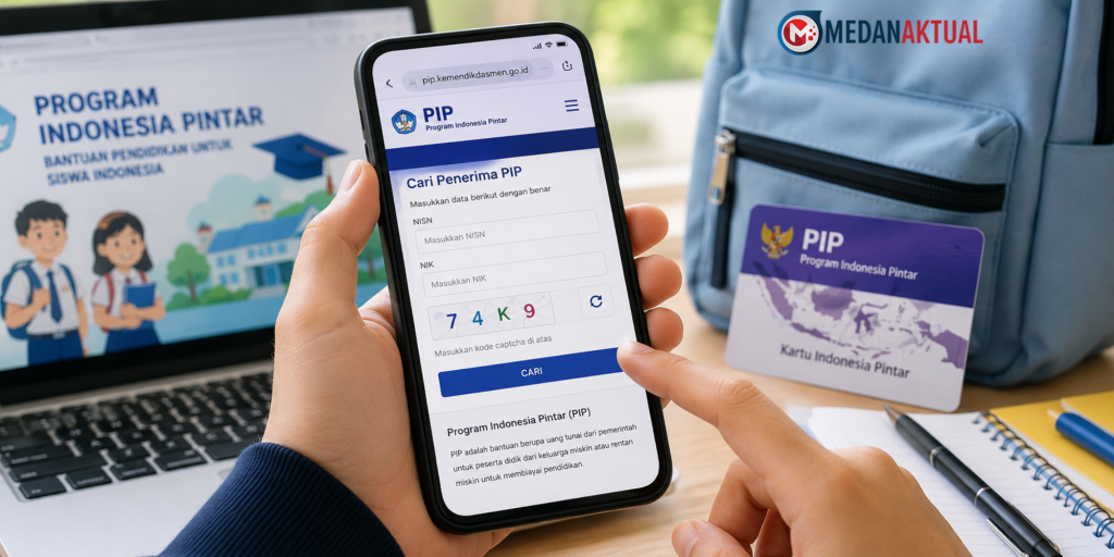 Siswa mengecek penerima Program Indonesia Pintar PIP 2026 secara online melalui HP di situs resmi SIPINTAR.