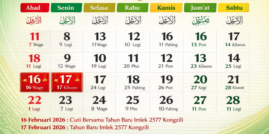 Kalender Februari 2026 Pekan Ketiga Lengkap Tanggal Hijriah, Awal Puasa Ramadan?
