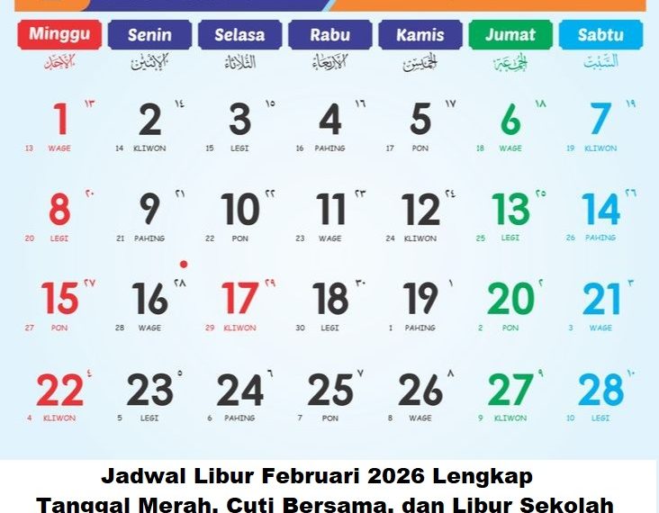 Jadwal Libur Februari 2026 Lengkap: Tanggal Merah, Cuti Bersama, dan Libur Sekolah