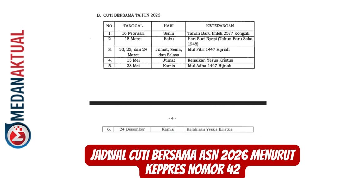Jadwal Cuti Bersama ASN 2026 Menurut Keppres Nomor 42
