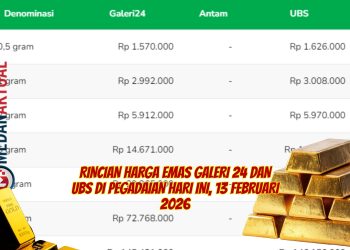 Rincian Harga Emas Galeri 24 dan UBS di Pegadaian Hari Ini, 13 Februari 2026