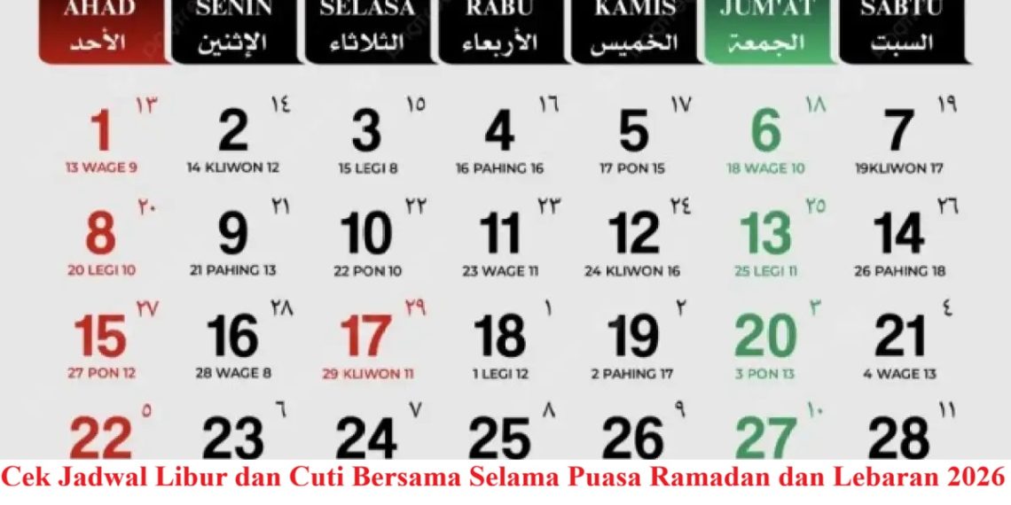 Cek Jadwal Libur dan Cuti Bersama Selama Puasa Ramadan dan Lebaran 2026