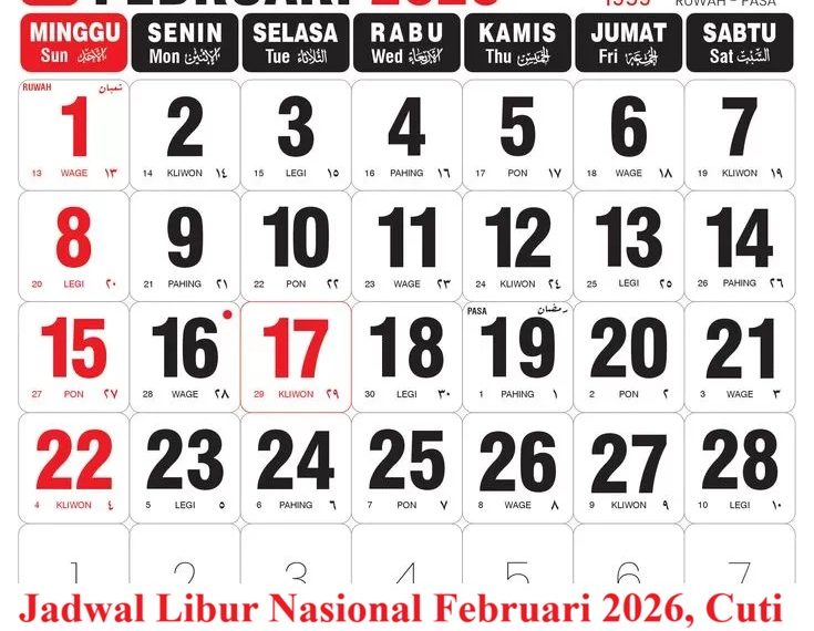 Jadwal Libur Nasional Februari 2026, Cuti Bersama Imlek dan Awal Ramadhan