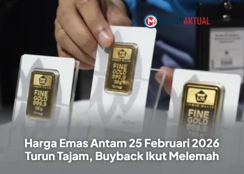 Harga Emas Antam 25 Februari 2026 Turun Tajam, Buyback Ikut Melemah
