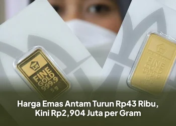 Harga Emas Antam Turun Rp43 Ribu, Kini Rp2,904 Juta per Gram