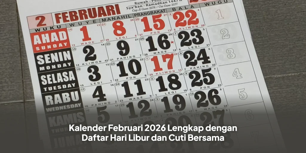 Kalender Februari 2026 Lengkap dengan Daftar Hari Libur dan Cuti Bersama