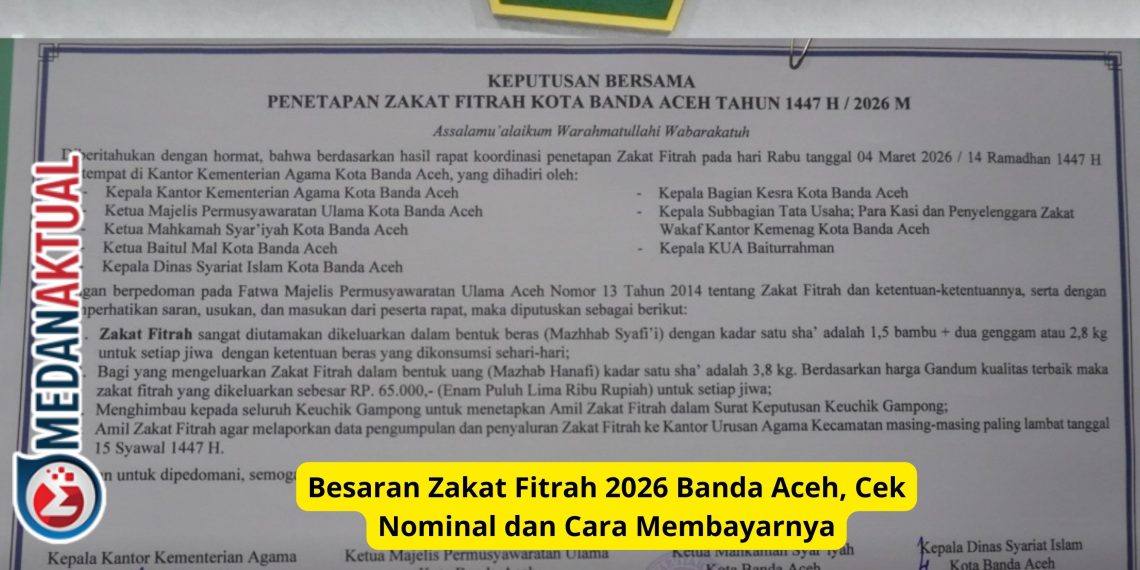 Besaran Zakat Fitrah 2026 Banda Aceh, Cek Nominal dan Cara Membayarnya