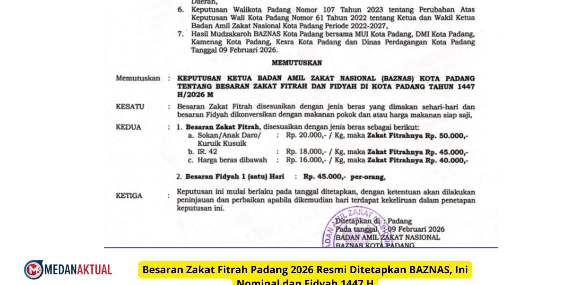 Besaran Zakat Fitrah Padang 2026 Resmi Ditetapkan BAZNAS, Ini Nominal dan Fidyah 1447 H