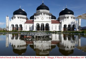 Jadwal Imsak dan Berbuka Puasa Kota Banda Aceh – Minggu, 8 Maret 2026 (18 Ramadhan 1447 H)