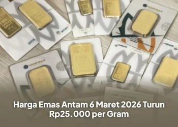 Harga Emas Antam 6 Maret 2026 Turun Rp25.000 per Gram