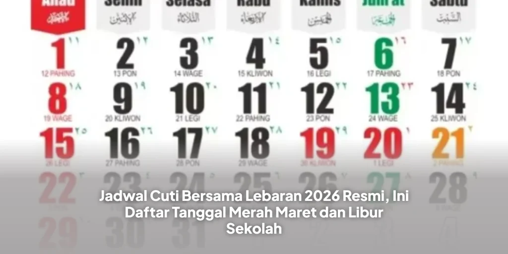Jadwal Cuti Bersama Lebaran 2026 Resmi, Ini Daftar Tanggal Merah Maret dan Libur Sekolah