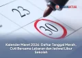 Kalender Maret 2026: Daftar Tanggal Merah, Cuti Bersama Lebaran dan Jadwal Libur Sekolah