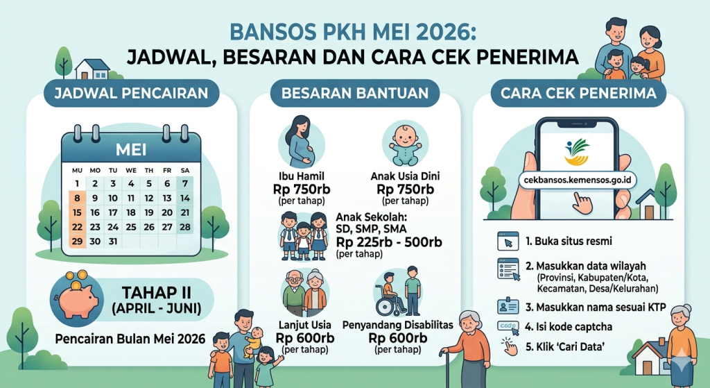 Bansos PKH Mei 2026: Jadwal, Besaran dan Cara Cek Penerima